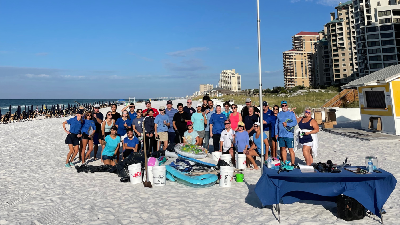 the team on the beach